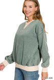 Fleece Acid Washed Crew Neck Long Sleeve Sweatshirts
