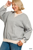 Plus Fleece Acid Washed Crew Neck Long Sleeve Sweatshirts