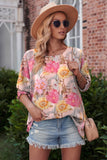 Shirred Cuff 3/4 Sleeve Floral Blouse