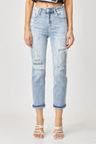 Risen - High Rise Patched Straight Jeans