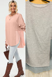 Splicing Raw Hem High Low Oversized Blouse