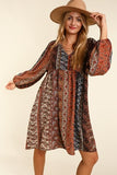 V-Neck Vintage Boho Dress