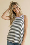Round Neck Color Block Edge Striped Tank Top