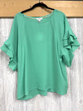 Boxy Cut Wide Neck Blouse With Layered Ruffle Sleeves