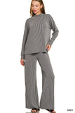 Raised Rib Mock Neck Long Sleeve Tee & Pants Set