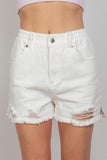 Elastic High Waist Distressed Washed Frayed Denim Shorts - FINAL SALE!