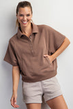 French Terry Short Sleeve Top With Collar