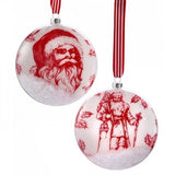 5" GLASS TOILE SANTA DISC ORNAMENT
