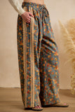 Washed Floral Denim Side Lace Trim Elastic Pants