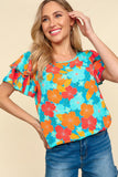 Ruffle Sleeve Floral Print Woven Blouse Top