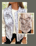 Brown Leafy Abstract Print Winter Puffer Vest