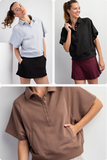 French Terry Short Sleeve Top With Collar