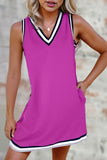Color Contrast Trim V Neck Loose Fit Mini Dress