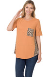 Contrast Side Panel Leopard Front Pocket Top