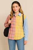 Colorblock Plaid Print Button Down