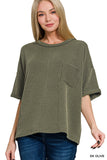 Raised Rib Short Sleeve Front Pocket Top