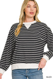 Striped Rib Banded Pullover