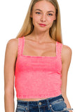 Washed Cotton Square Neck Cropped Cami Top