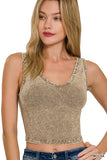 Washed Cotton V-neck Sleeveless Top