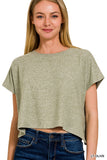 Soft Melange Short Sleeve Round Neck Cropped Top