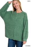 Ribbed Brushed Hacci Melange Henley Sweater