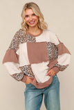 Round Neck Mixed Print Patchwork Pullover