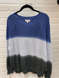 Dip Dye Round Neck Knit Sweater With Side Slits And Ribbed Hem
