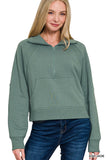 Fleece Half Zip Kangaroo Pocket Sweatshirt