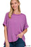 Raised Rib Cuff Sleeve Raw Edge Top