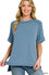 Raised Rib Cuff Sleeve Raw Edge Top