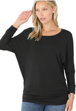 BOAT NECK 3/4 SLEEVE TOP SHIRRED