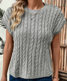 Crew Neck Cable Knit Short Sleeve Sweater