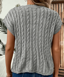 Crew Neck Cable Knit Short Sleeve Sweater