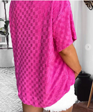 Pink Lapel Neck Checkered Textured Shirt