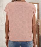 Lattice Textured Knit Short Sleeve Baggy Sweater