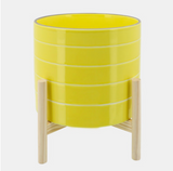 Striped Planter With Wood Stool