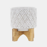 Chevron Planter On Stand Ivory