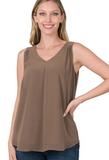 CHIFFON DOUBLE LAYER SLEEVELESS V-NECK TOP