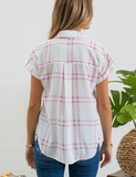 Plaid Short Fold Sleeve Button Down Shirt