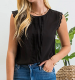 Sleeveless Lace Trim Pleated Top