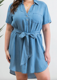 Plus Chambray Mini Shirt Dress