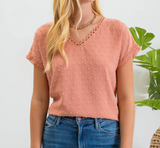 Textured Scallop Lace Trim Woven Top