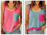 Color Block Patched Pocket Knit Tank Top