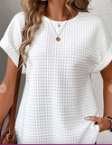 White Checkered Textured Bat Sleeve T Shirt