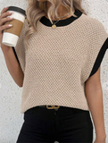 Beige Contrast Trim Batwing Sleeve Sweater Top