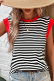 Stripe Colorblock Edge Round Neck Tank Top