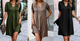 Notched Neck Pleated Puff Sleeve T-shirt Dress