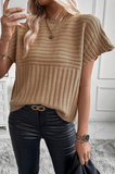 Beige Rib Knitted Wide Sleeve Sweater T Shirt