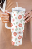 Floral Leaves Stainless Large Portable Cup