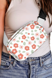 Floral Print Buckle Wide Belt Zipper Crossbody Bag